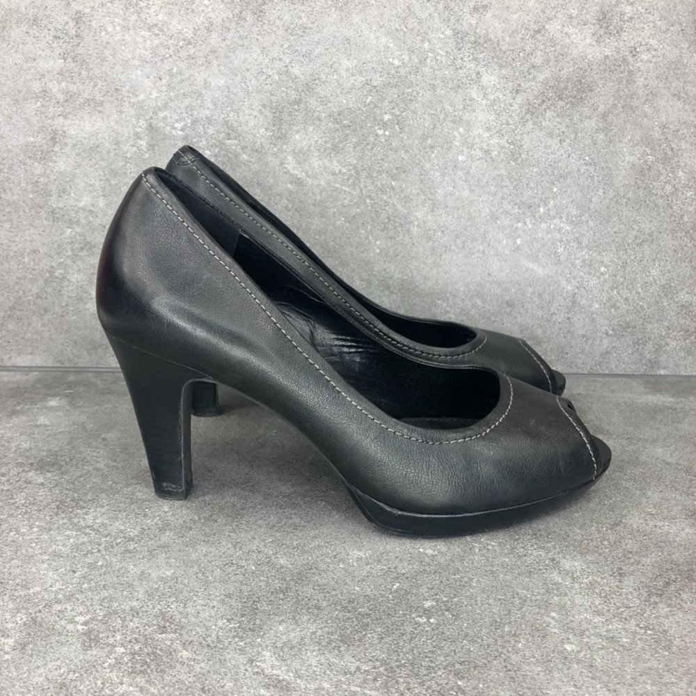 Ecco Keene Leather Peep Toe Pump Heel, Black, EU 38 Women's 7-7.5